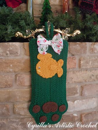 Cat Christmas Stocking - Green