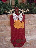 Cat Christmas Stocking - Burgundy