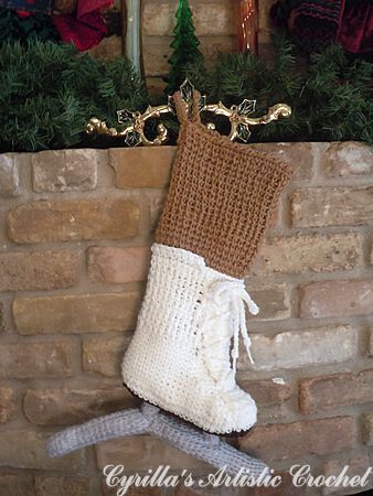 Ice Skate Christmas Stocking - Brown